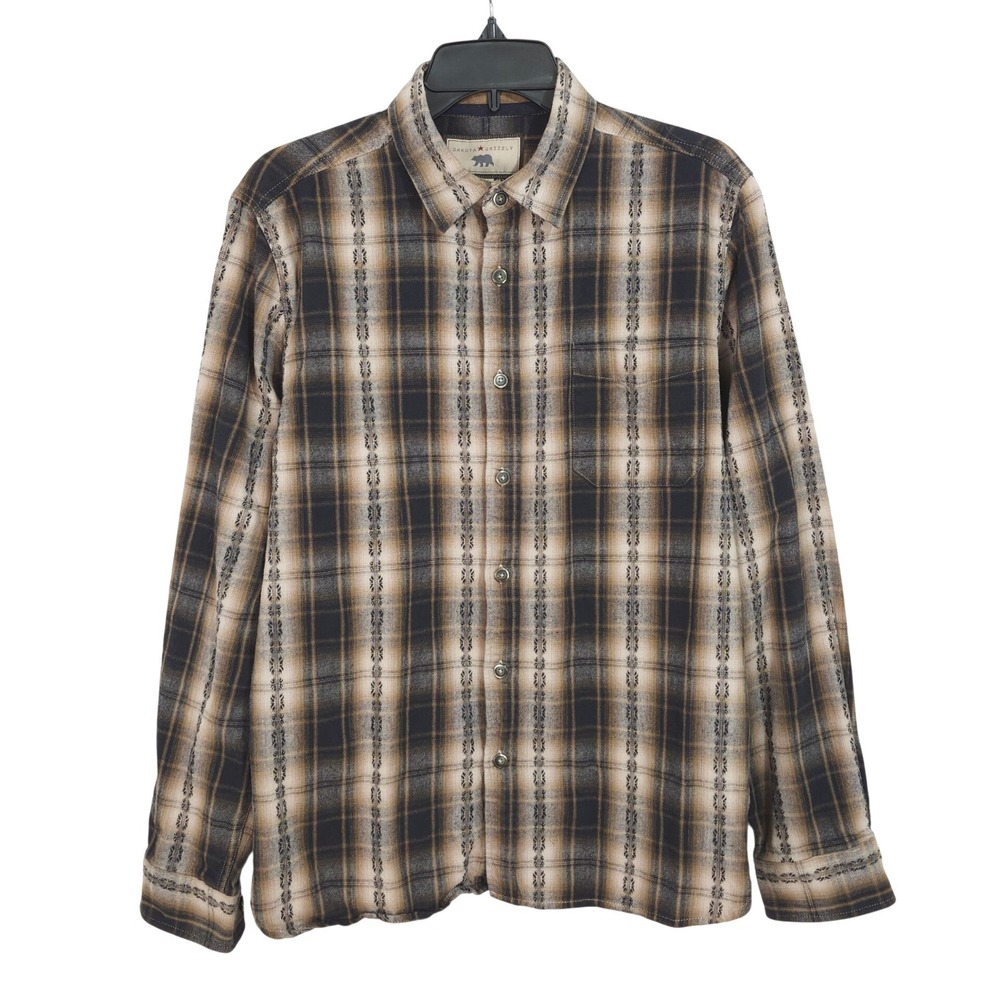 Dakota Grizzly Plaid Flannel Button Up Shirt Mens Large Brown Southwestern